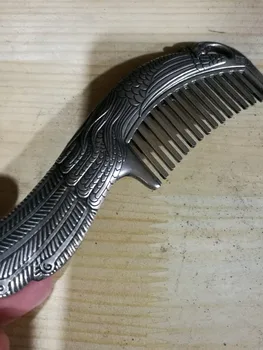 

CHINEA FOLK ART old Carved Silver Phoenix carving comb
