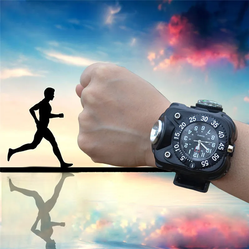 

2017 Men's Sports Tactical CREE LED 1500Lm Dial Display Rechargeable Wrist Watch Flashlight Light