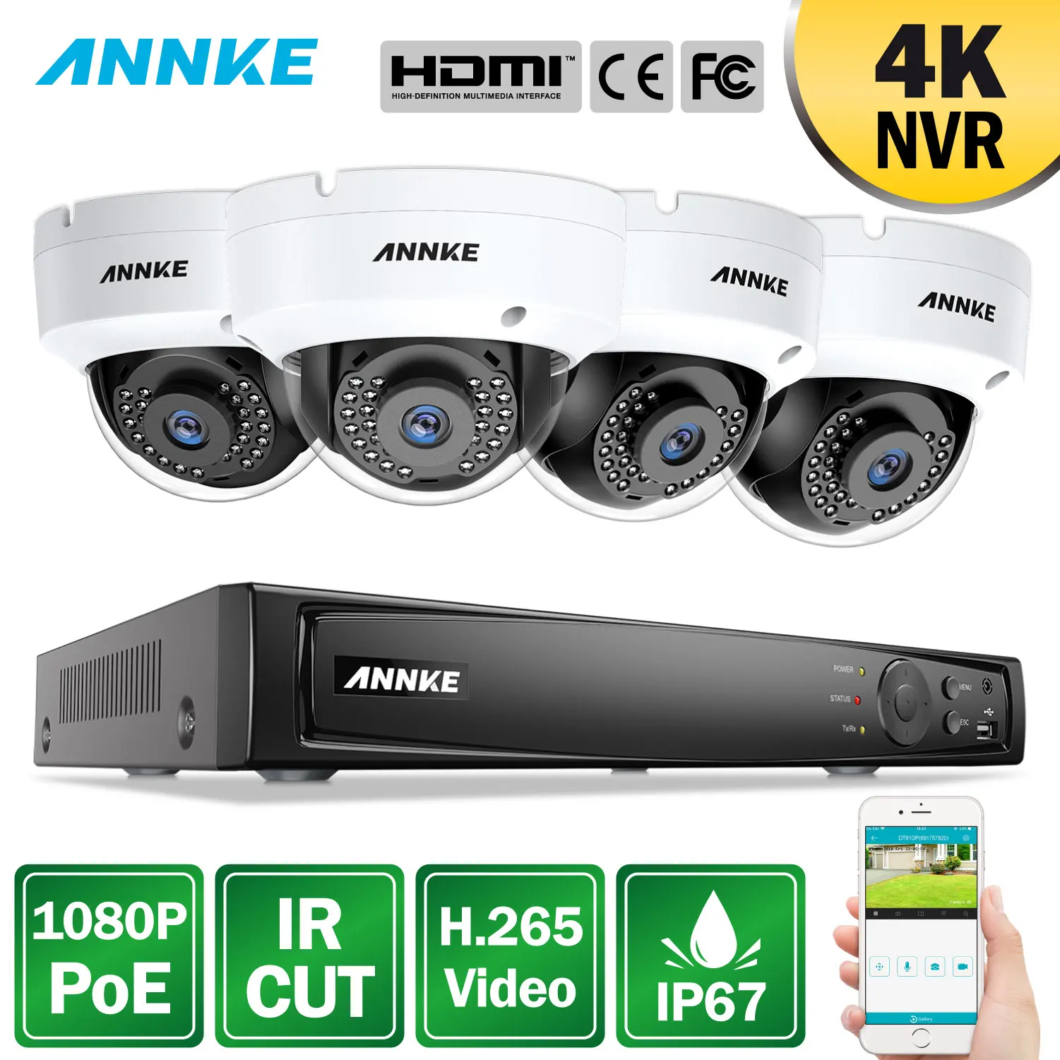 

ANNKE 8CH 2MP Ultra HD POE Network Video Security System 4K H.265 NVR With 4PCS 2MP 30m EXIR Night Vision Weatherproof IP Camera