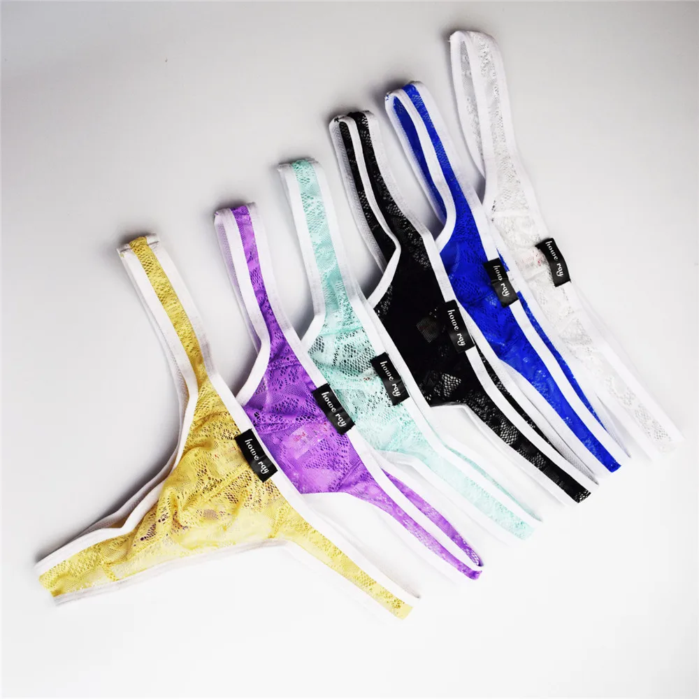 

Personality Sissy Underwear Men Seamless Lace G-string Sexy Low Waist Thong Solid Color U Convex Pouch Underpants M-XL