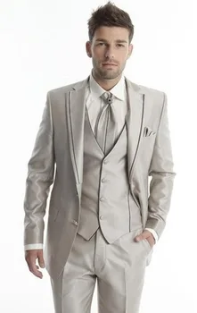 

Silver business men's three-piece suit (jacket + pants + vest) suitable for men's wedding new Lang groomsmen tuxedo terno mascul