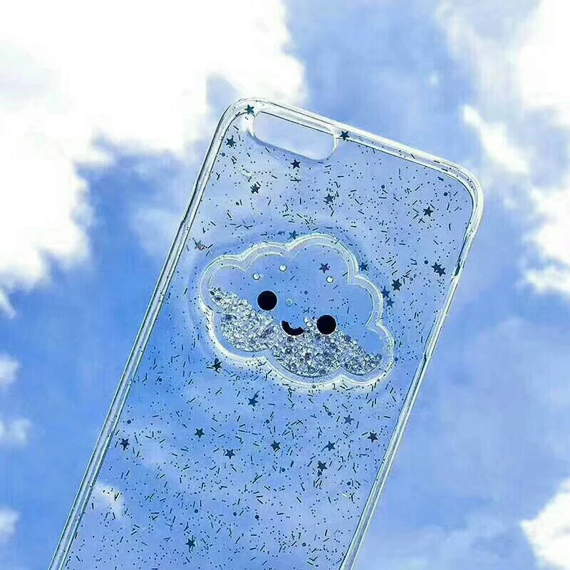 Cute Glitter Powder Smile Face Clouds Mobile Phone Case For iPhone X Soft TPU Dynamic Beads Back Cover For iphone 6 6s 7 8 Plus Case (7)