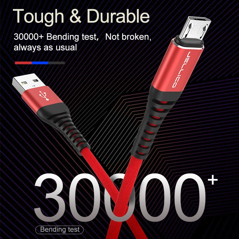 Jellico 120 سنتيمتر المصغّر USB كابل 2.4A سريع تهمة كابل بيانات لسامسونج Xiaomi LG اللوحي شاحن هاتف محمول يعمل بنظام تشغيل أندرويد USB كابل شحن