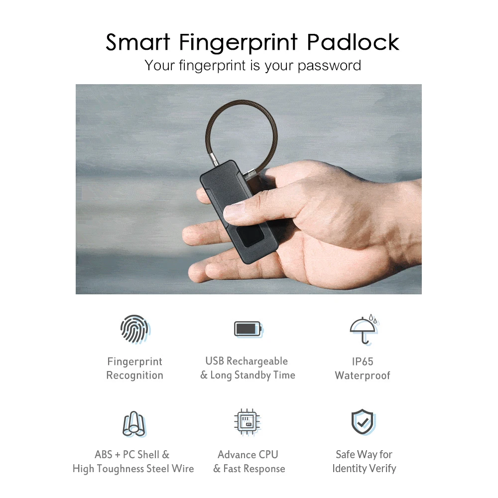 

Smart Fingerprint Lock Keyless Fingerprints IP65 Waterproof Anti-Theft Security Padlock Door Luggage Case Garage Cabinet Lock
