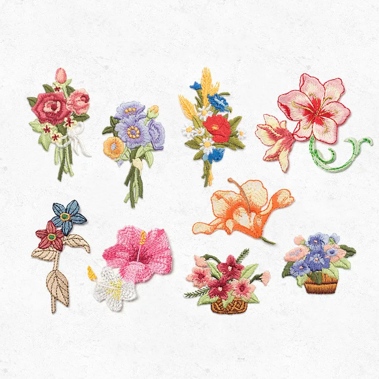 

Sewing Patch Embroidery Plant Flowers Ironing Cloth Decorative Applique DIY Badges for Clothes Embroidered Patches Rose Patch