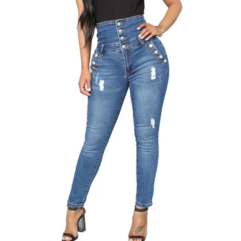 

Ladies High Waist Skinny Ripped Jeans For Women Plus Size Push Up Jeans With Big Hips Button Fly Stretch Denim Pants Tall Women