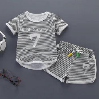 

New Kids Korean Short Sleeve Two-piece Summer Baby Cotton Boys Girls Pants Suit