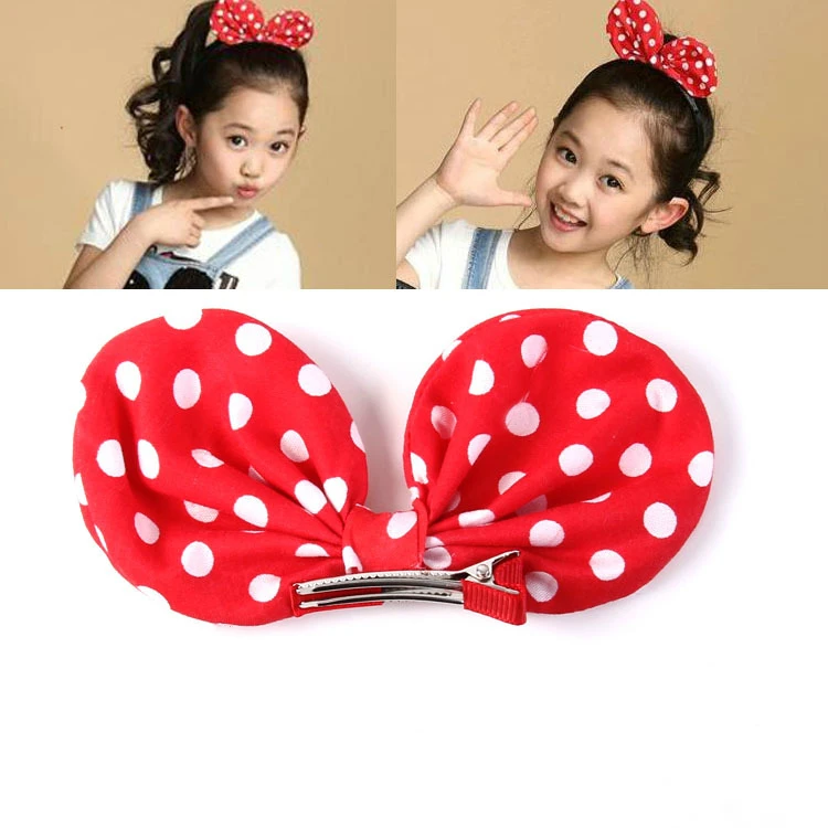 

3 Inch Baby Girls Bows Hair Accessories Cute Mickey Mouse Ear Clip Minnie Red White Black Dot Hairpins Korean Style Drop Ship