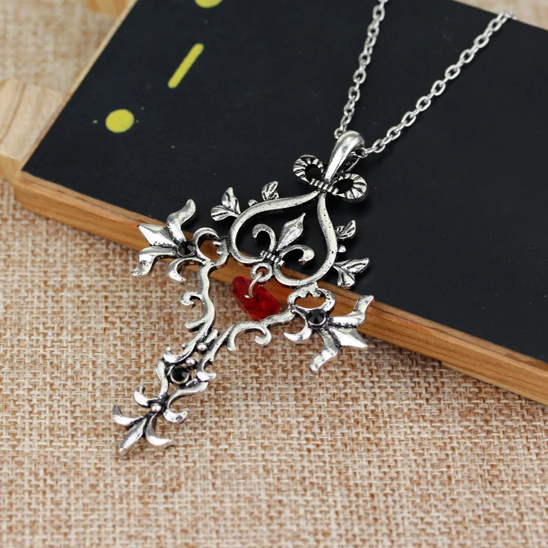 

Vampire Diaries Sacre Coeur Crystal Necklace American Women Cross Pendant Necklace Fashion Chain Maxi Statement Necklace