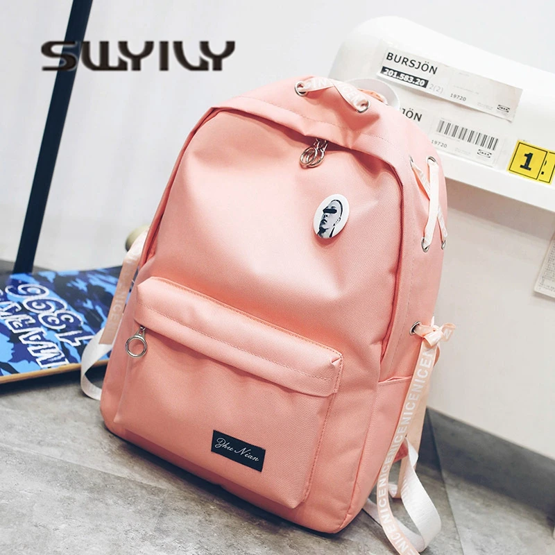 SWYIVY женский рюкзак из парусины Новое поступление однотонный с лентой школьный