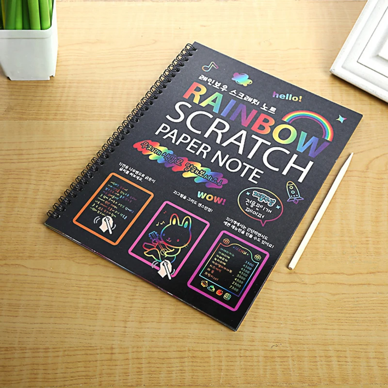 EZONE Scratch Notebook Coil Graffiti Note Book Black Page Cute Magic DIY Drawing Book Painting Notepad for Kids Stationery Gift EZONE Scratch Notebook Coil Graffiti Note Book Black Page Cute Magic DIY Drawing Book Painting Notepad for Kids Stationery Gift