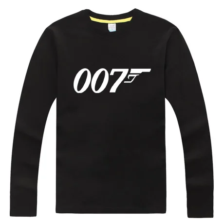 Световой рубашка! Новая Осенняя футболка Джеймс Бонд 007 человек футболка модная мужская повседневная хлопчатобумажная футболка с длинным рукавом прилив мужской - Цвет: black