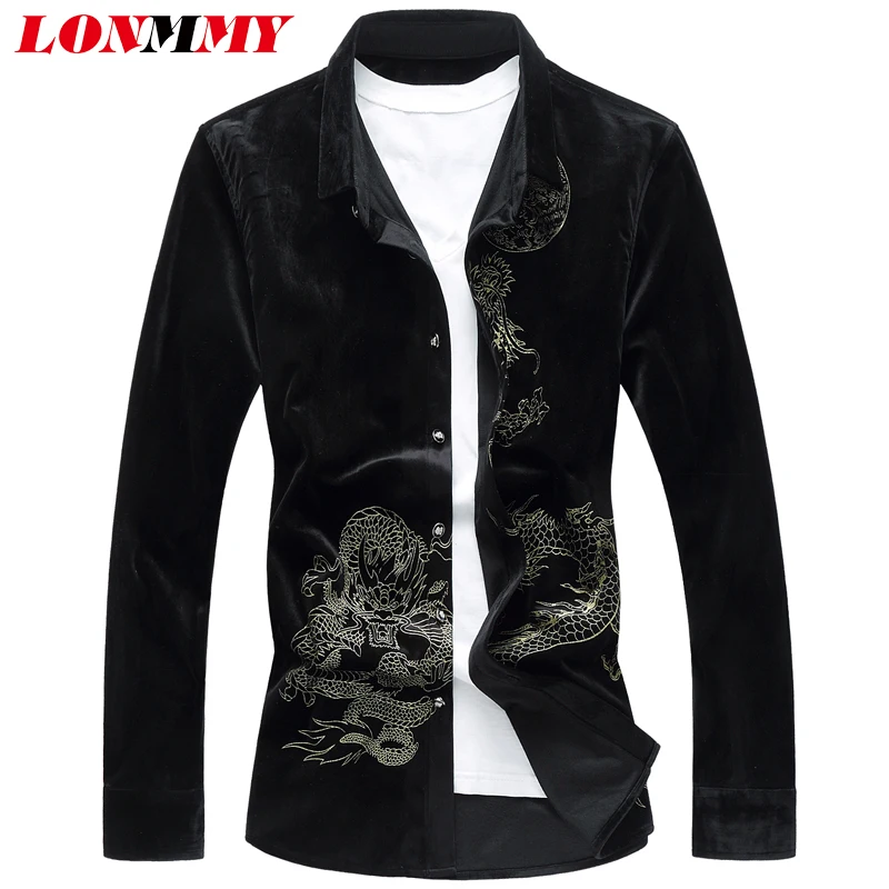 LONMMY M-6XL рубашка с длинными рукавами для мужчин slim fit camisa masculina мужские модные рубашки мужские платья рубашки золотой бархат воротник стойка