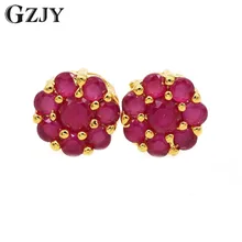 GZJY модные ювелирные изделия золотой цвет цветок красный циркон серьги гвоздики для женщин Свадебная вечеринка аксессуары Brincos