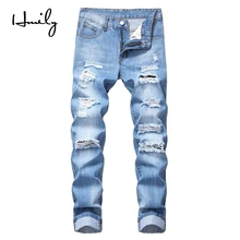 HMILY Men's Jeans Classis Vintage Slim Fit Straight Denim Jeans Male Casual Long Pants Retro Trousers Brand Hole Jeans Big Size HMILY Men's Jeans Classis Vintage Slim Fit Straight Denim Jeans Male Casual Long Pants Retro Trousers Brand Hole Jeans Big Size