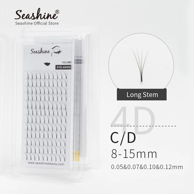 

Seashine Long Stem 4D Premade Fans Handmade Volume Mink Lashes Russian Volume Individual Eyelashes Extension Free Shipping