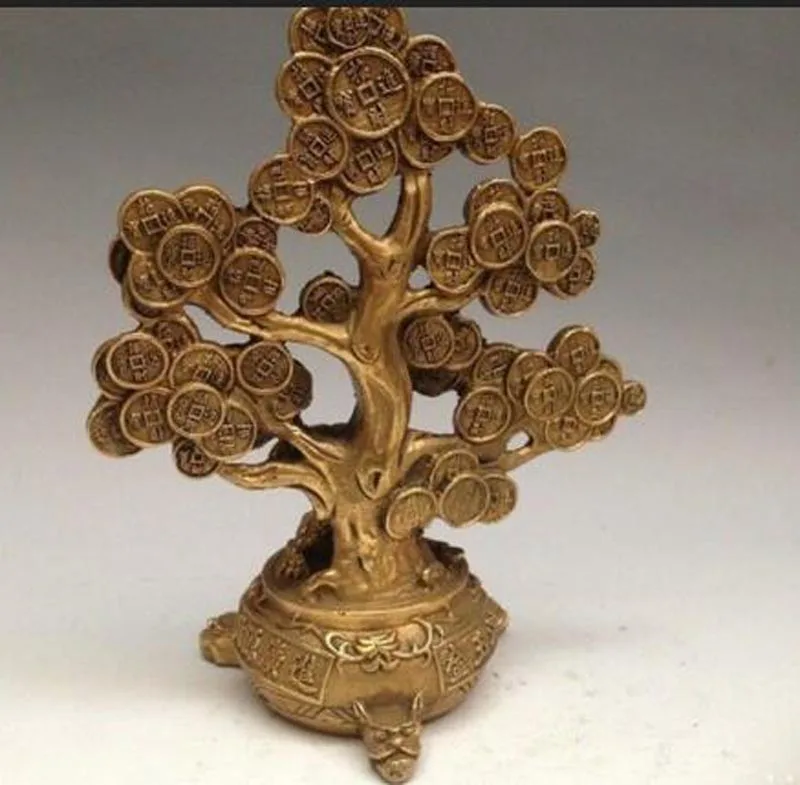 Old  China  Delicate  Handmade  White copper  Rocking Qian Shu  Money tree 