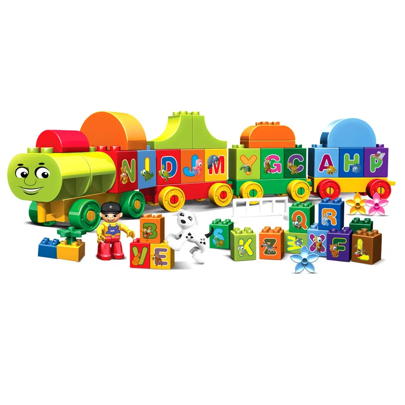 Pаспродажа 75 шт. большой размер буквы поезд строительные блоки буквы кирпичи развивающие игрушки Совместимость с Legoings Duplos оригинальная коробка