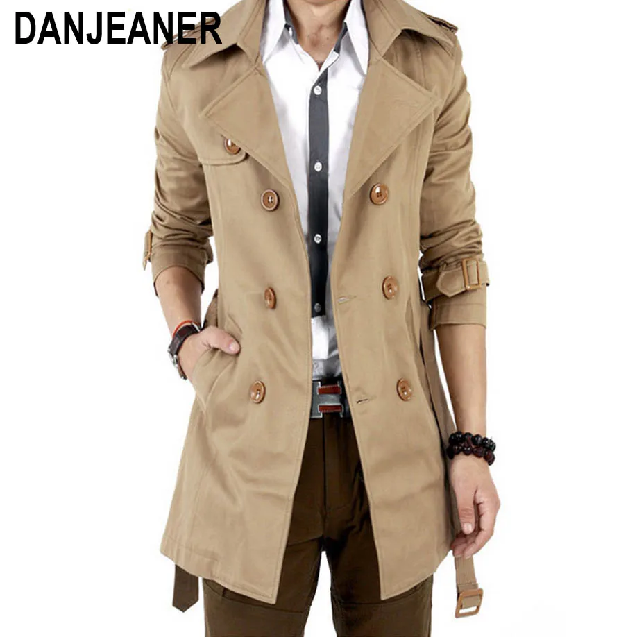 Acheter 2016 Trench Coat hommes classique Double boutonnage hommes Long manteau Masculino hommes vêtements longs vestes et manteaux Style britannique pardessus