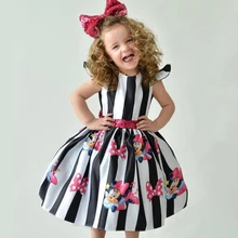 Детские платья с Минни для девочек; платье принцессы; атласные платья; детская одежда в полоску для девочек; платья для дня рождения; vestido