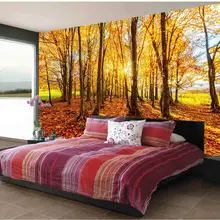 Papel tapiz estereoscópico personalizado de cualquier tamaño, hermoso sol dorado, bosque de otoño, papel tapiz 3d, mural de pared, papel tapiz de foto