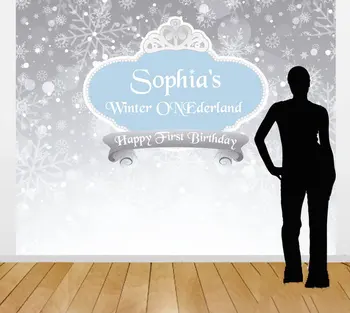 

custom Winter ONEderland Blue And Silver snowflake bokeh birthday photography backgrounds Computer print party backdrop