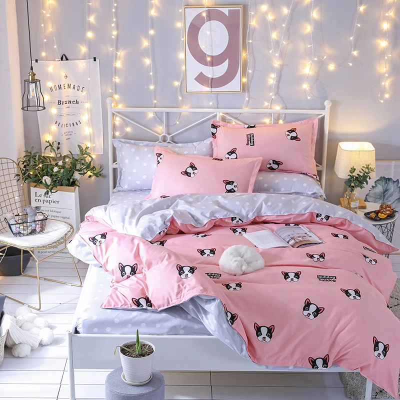 

Pippi dog cartton bedding set Home Textile Soft Comfortable Bedding Sets Duvet Cover Flat Bed Sheet bed Linen Pillowcase 3/4pcs