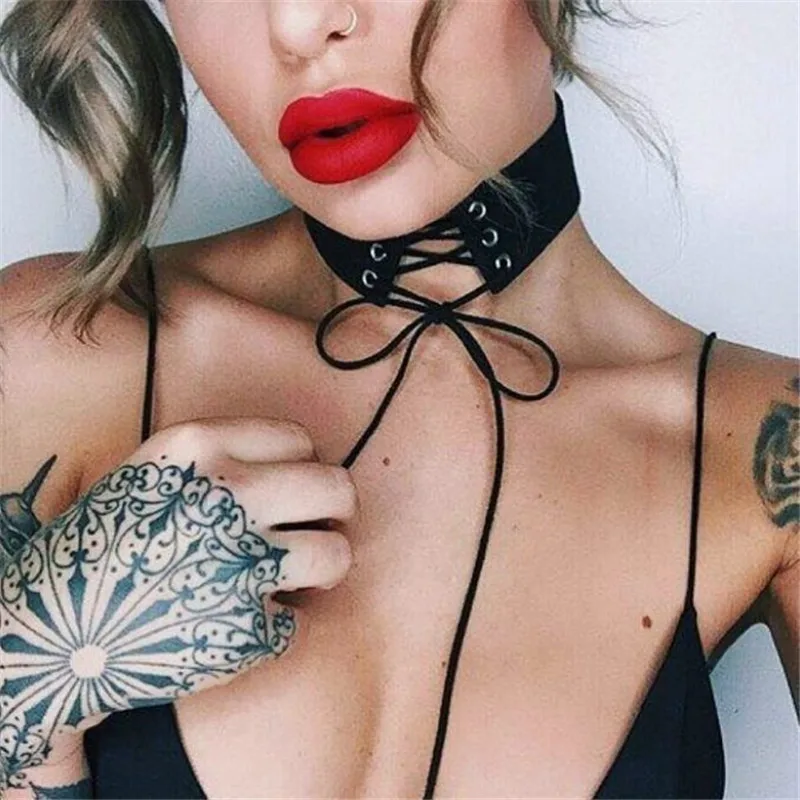 

Harajuku Choker Necklaces 4CM Width Tie Up Bandage Rope Punk Jewelry Boho Necklace