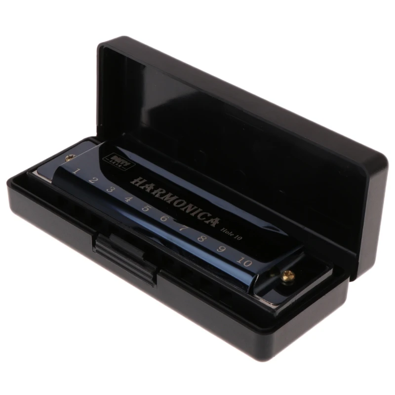 

10 Holes Key of C Blues Harmonica Musical Instrument Educational Toy with Case