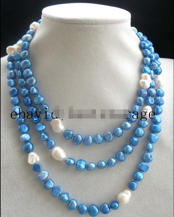 

freshwater pearl blue white baroque necklace 50" nature