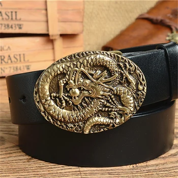 

Brass Dragon Belt Buckle Luxury Genuine Leather Men Belt Vintage Ceinture Homme Cinturon Wide Male Strap Cinto Riem Wide MBT0388
