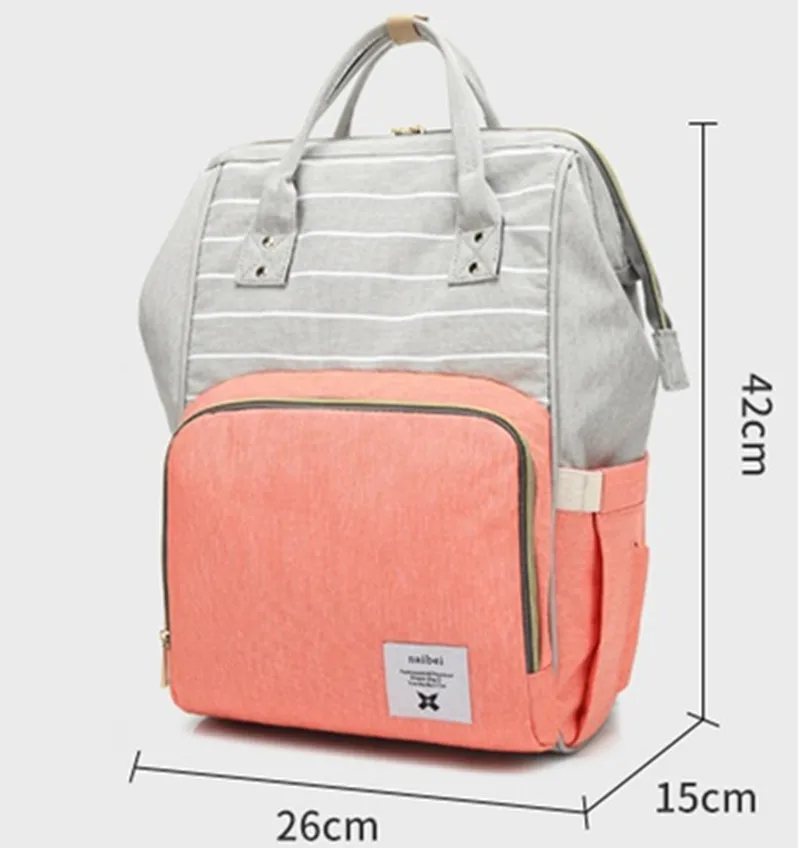 Aliexpress Newborn Baby Gift  Striped Patchwork Color Double Roots Shoulder Diaper Bag Mummy Maternity Nappy Bag Large Capacity11