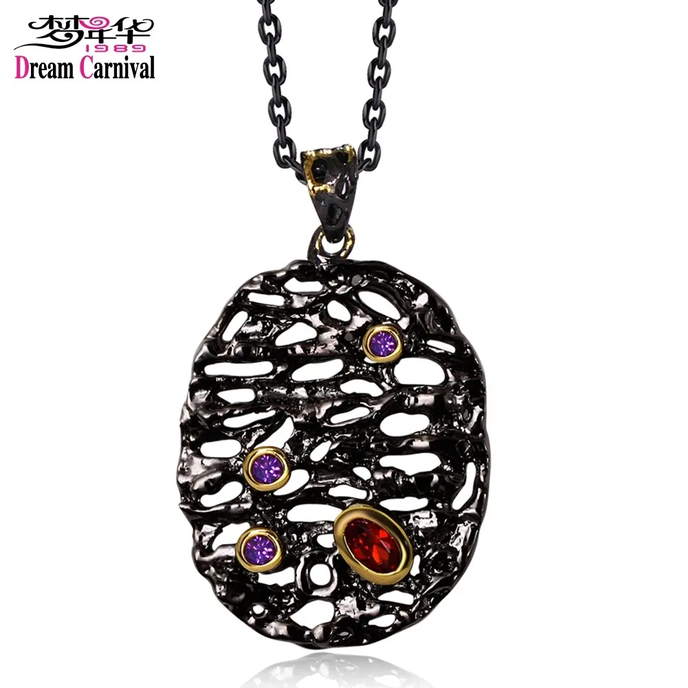 DreamCarnival1989 Neo-Gothic Long Necklace for Women Big Oval Hollow Egg Pendant Red Purple CZ Collier Bijoux Black Gold Color - Окраска металла: С черным покрытием, нанесенным краскопультом