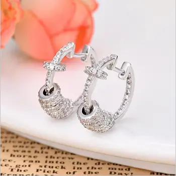 

clip design micro pave cz cross circle unique fashion jewelry design silver color elegant women round circle bead earring