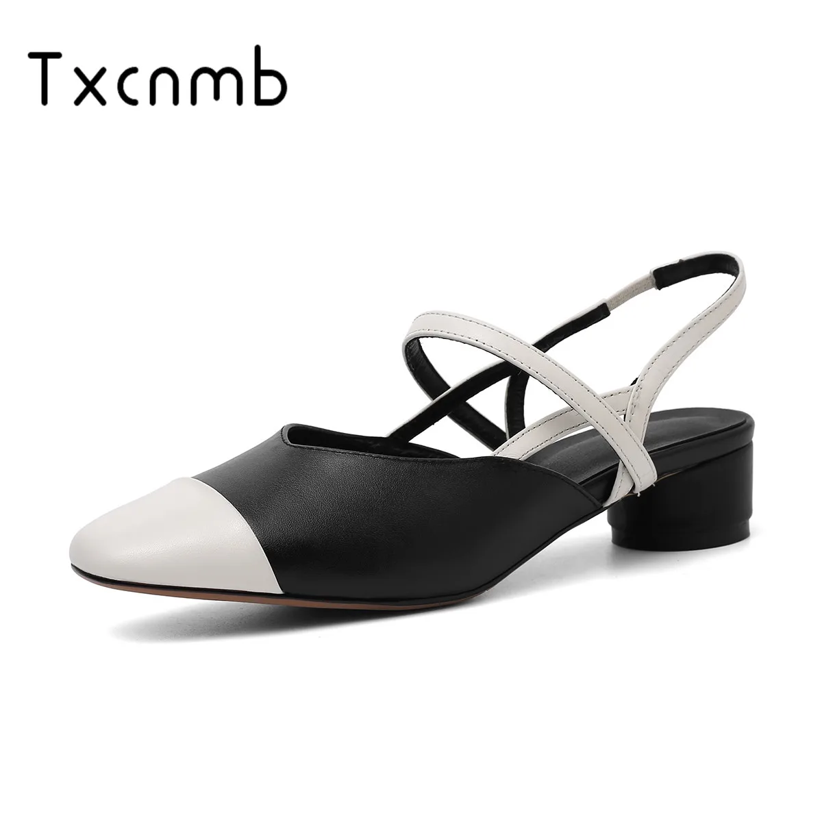 

TXCNMB 2019 New Sweet Genuine leather sandals Women Low Heeled Basic Pumps Round Toe Wedding Party Shoes Woman New Shoes
