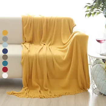 

Battilo Solid Blanket Cross Woven Couch Throw Knitted Blanket with Decorative Fringe Lightweight for Bed or Sofa Decorative