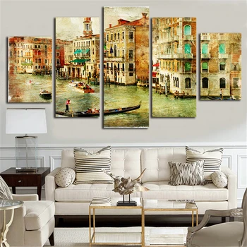 

Canvas Paintings Living Room Home Decor Abstract Pictures 5 Pieces Venice Water City Boat Landscape Posters Wall Art Framework