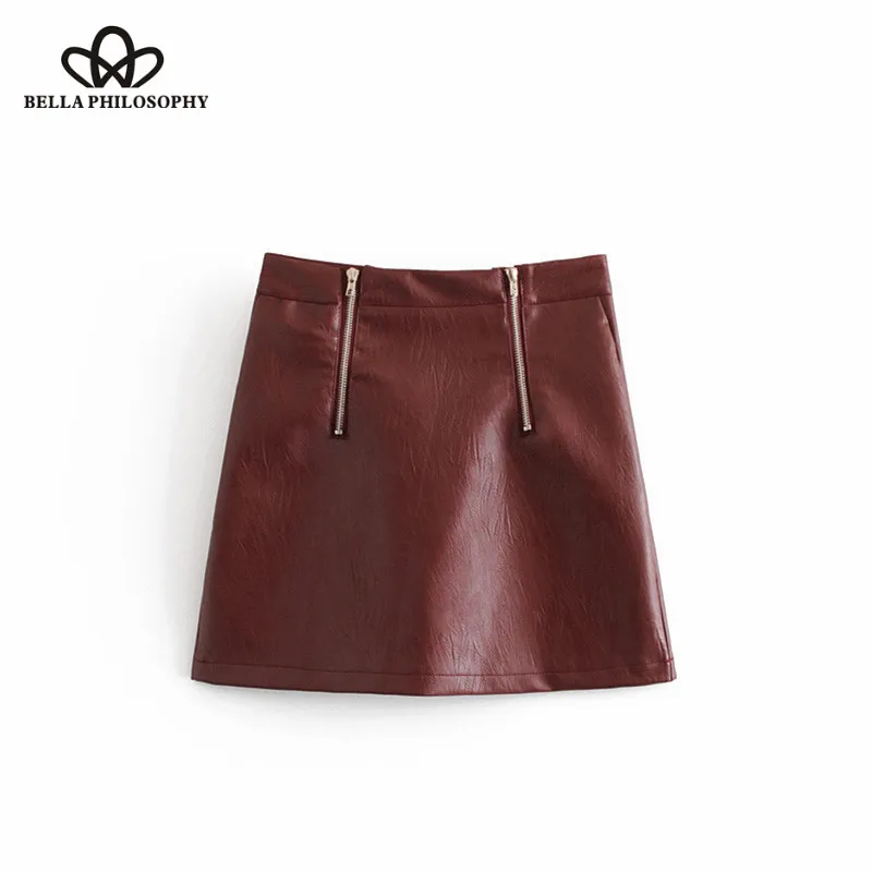 Wonder 2018 fashion Vintage Chic Double Zipper Basic OL Pu Leather Mini Skirt High Waist Streetwear Skirts Casual Faldas Mujer