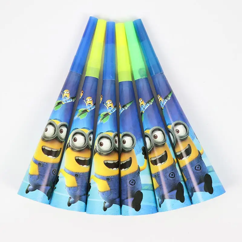 

6Pcs/lot Noise Maker Minion Cartoon Theme Horn & Paper Trumpet Kid's Birthday Party Fittings Party Supplies Decorative Toys