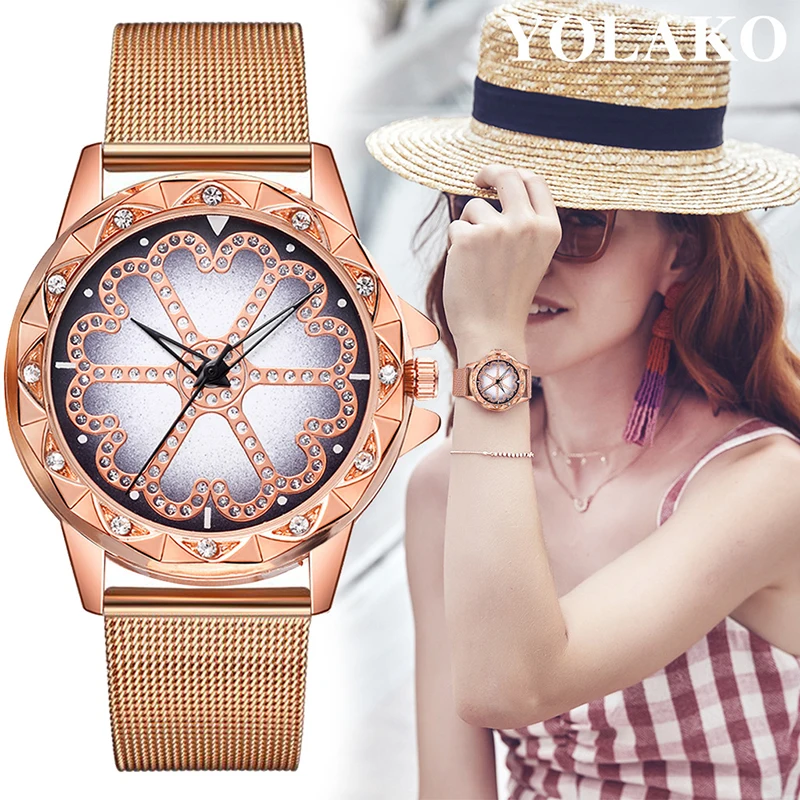 

Fashion Women Rose Gold Flower Rhinestone Wrist Watches Luxury Casual Female Quartz Watch Relogio Feminino Drop Shipping
