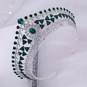 

Fashion Green Crystal Beauty Pageant Crowns Princess Wedding Tiara Hair Accessories Bridal Head Jewelry Bride Hairband Headpiece