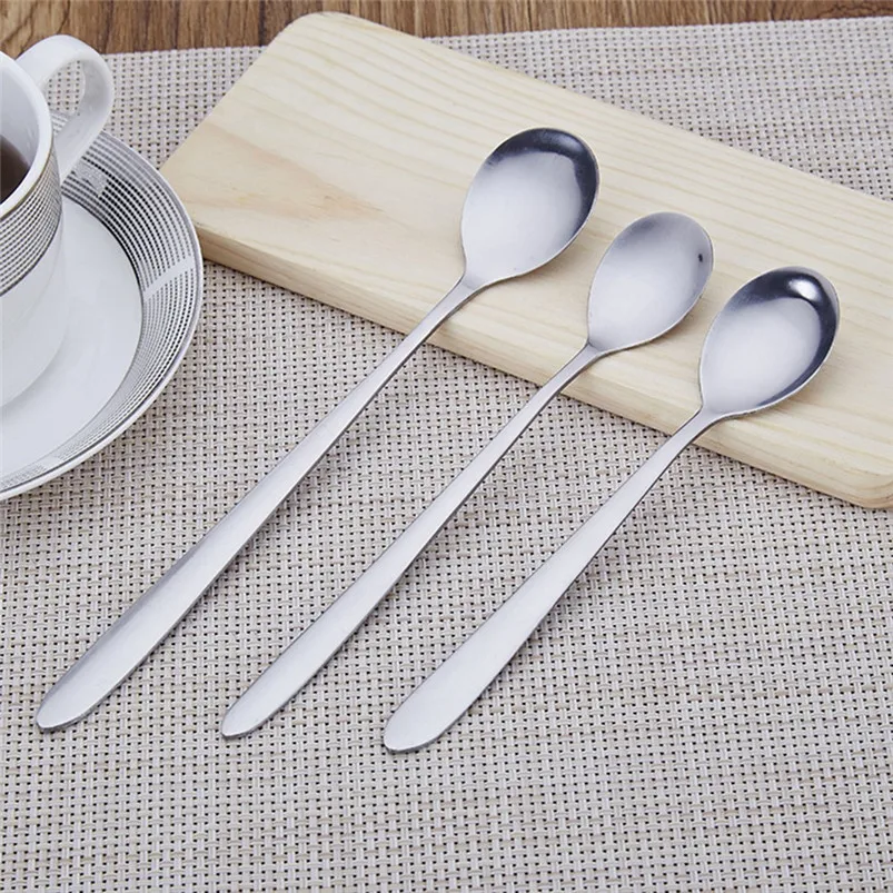 Stainless Steel Teaspoon Long Handle Spoons Flatware Coffee Drinking Tools Kitchen Gadget Ice Cream Soda Western Spoon 40JY1512