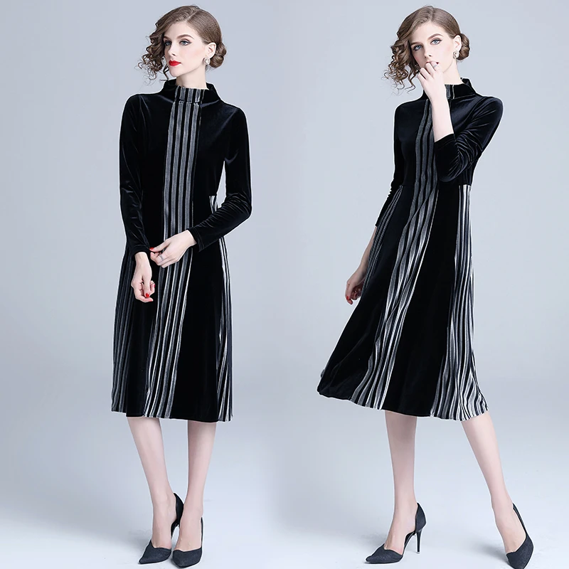 Vestido De terciopelo De manga larga negro De Invierno Ropa Invierno Mujer 2018 vestido De fiesta De rayas De cuello alto para Mujer Vestidos De Mujer K322 Vestido De terciopelo De manga larga negro De Invierno Ropa Invierno Mujer 2018 vestido De fiesta De rayas De cuello alto para Mujer Vestidos De Mujer K322