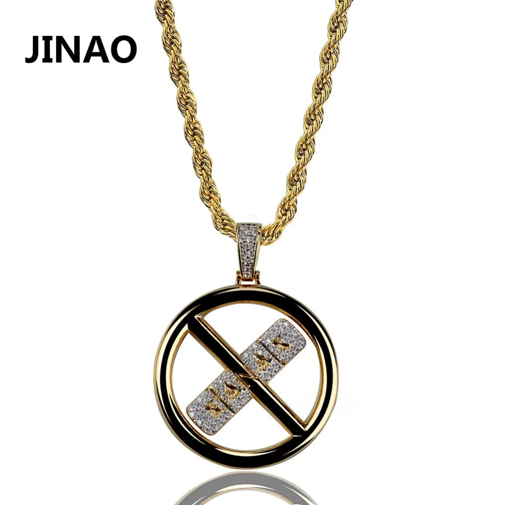 

JINAO New Design Gold Iced Out Pill Pendant Necklace Micro Pave CZ Stone Hip Hop Jewelry for Men Women 60cm Rope Chain