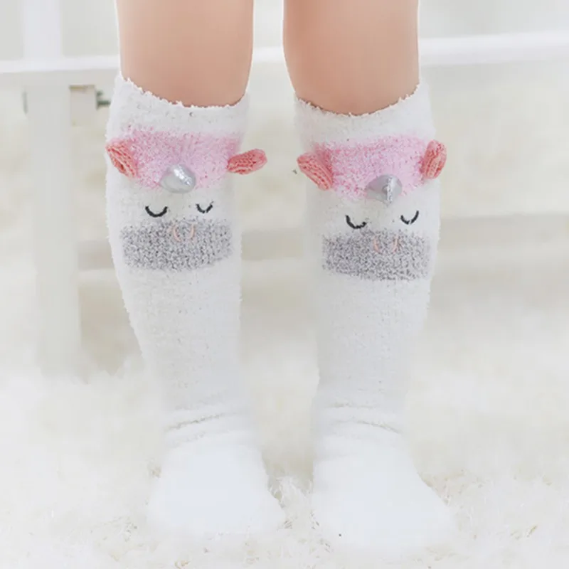 Осенне-зимние Нескользящие теплые детские носки детские кашемировые носки кораллового цвета с объемным рисунком для мальчиков и девочек