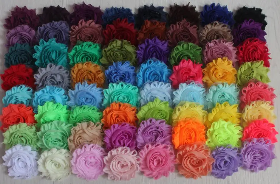 

120pcs 138 colors 2.5" shabby chiffon flowers for girls hair accessories,headband flowers for kids