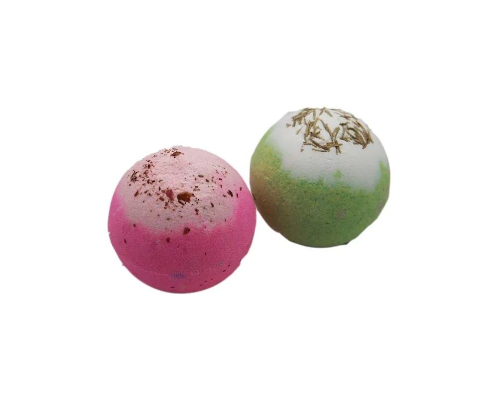 2X120g Organic Bath Bombs Dried Flower Petals Round Sea Salt Moisturizing Lavender Rose Handmade SPA Christmas 3