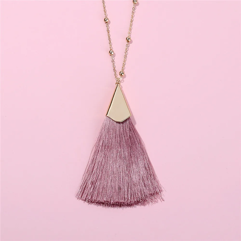 Цепочка из бисера длинный подвес-кисточка свитер ожерелье для женщин модное ожерелье в богемном стиле - Окраска металла: Dark Pink
