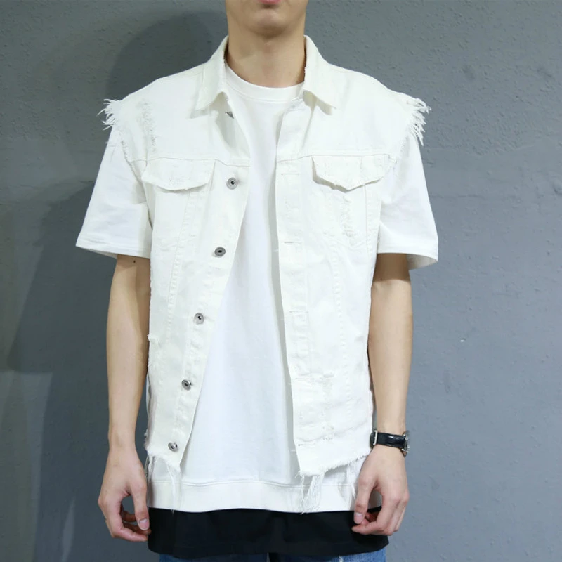Yuwaijiarenクールな性格白ヒップホップゆるいジーンズベスト男性穴高品質カウボーイスタイルメンズベストジャケットブランド服 Jeans Vest Men Mens Vest Jacketmen Vest Jacket Brand Aliexpress