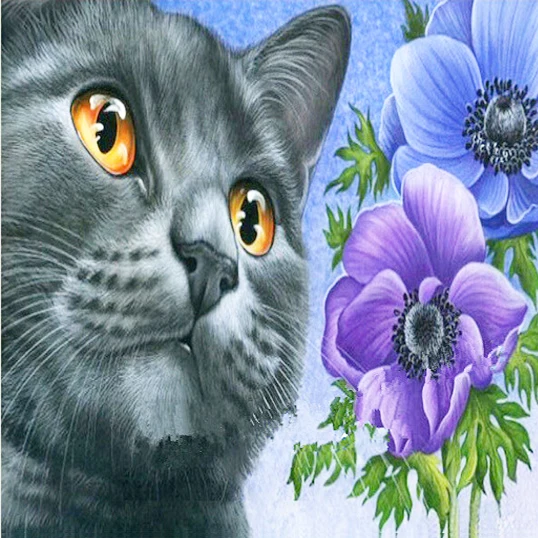 

A3050 Diamond Embroidery Home Decor Cross Stitch Cat and Flower 100% Resin Tool dril Painting Cross Stitch Mosaic Needlework